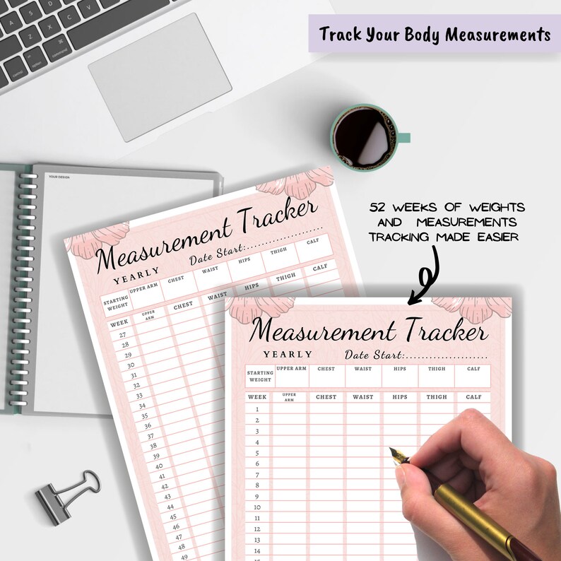 Weight Loss Tracker 52 Weeks Printable, Weight Loss Chart, Measurement