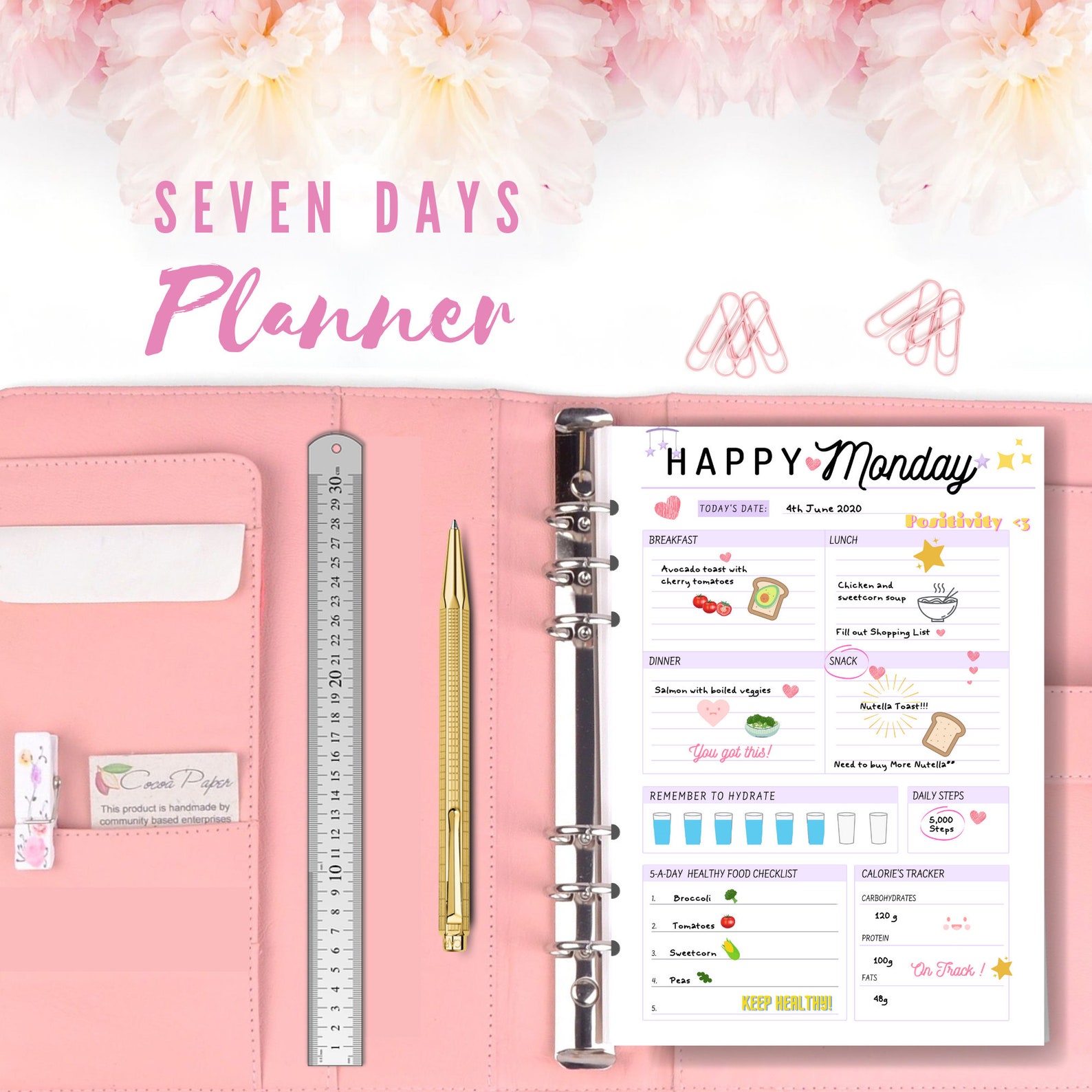 Weekly Meal Planner Printable, Weekly Food Diary, Meal Organiser, Food