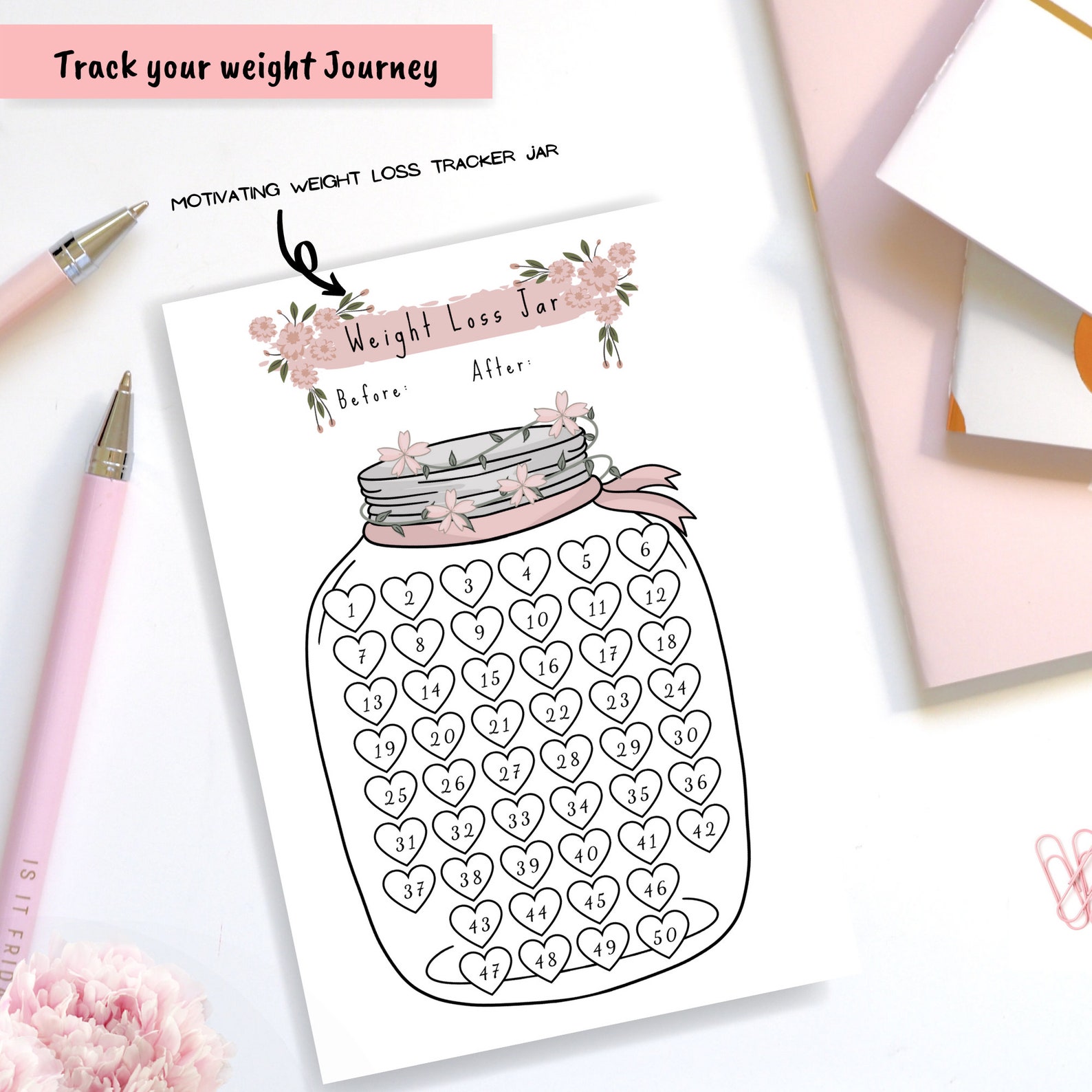Weight Loss Jar 50 Lb kg Printable Weight Loss Chart Weight Etsy