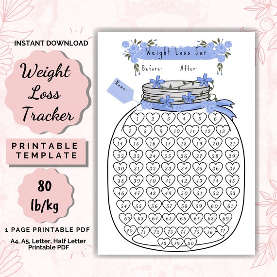 Weight Loss Jar 80 Lb kg Printable Weight Loss Chart Weight Loss Planner Weightloss Weight Loss Journey Etsy