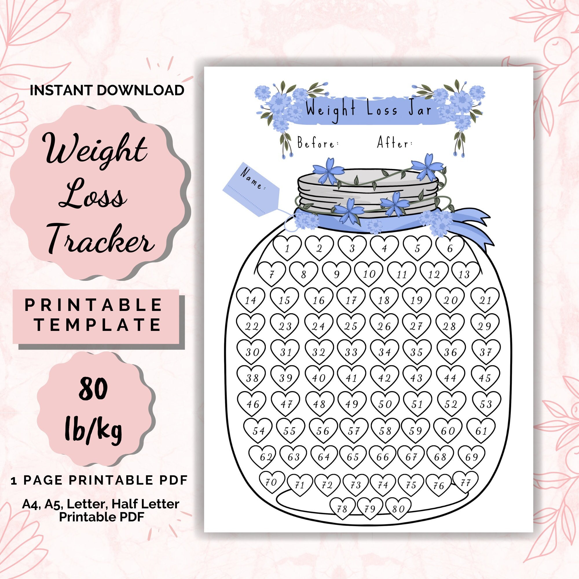Weight Loss Jar 80 Lb/kg Printable, Weight Loss Chart, Weight Loss ...