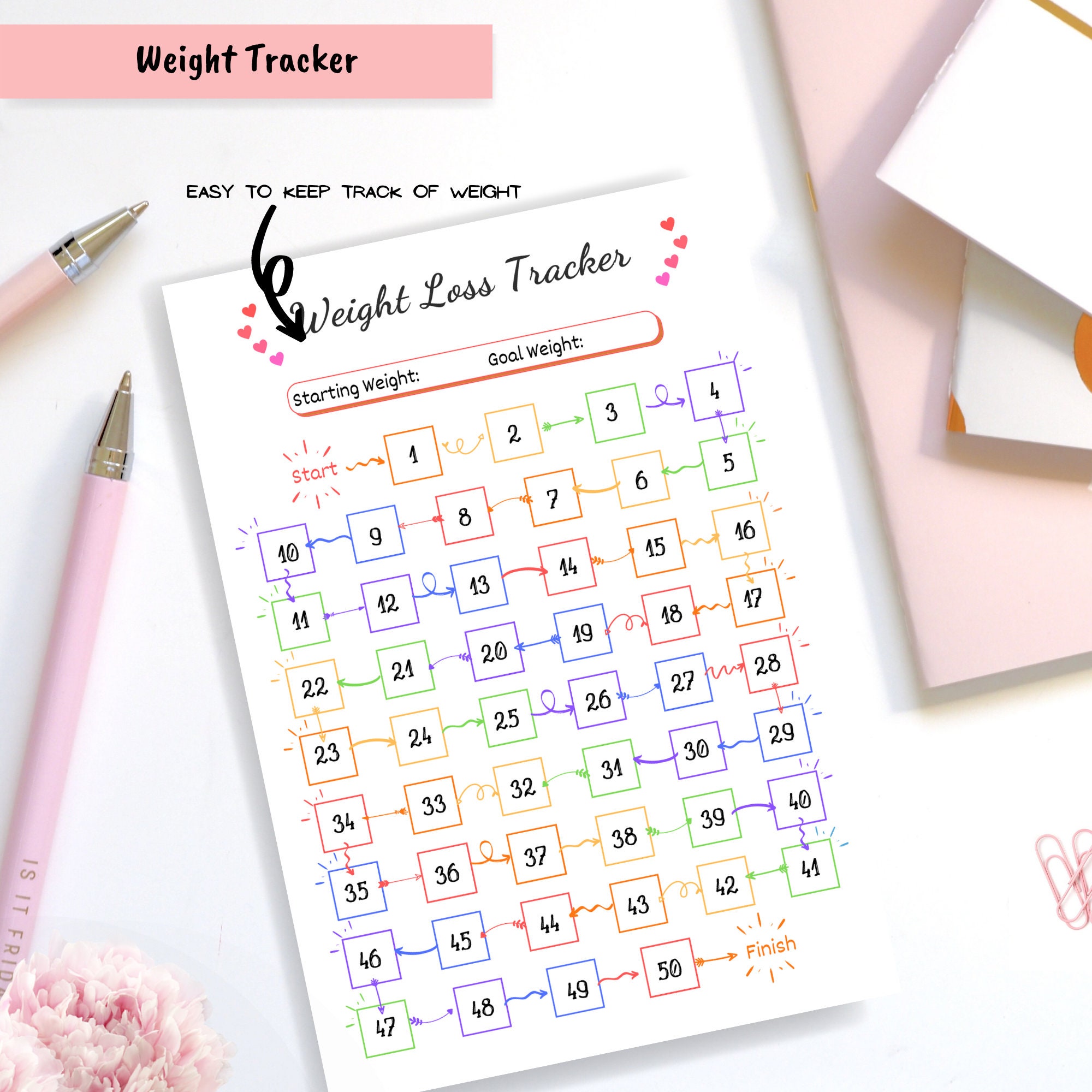 Weight Loss Tracker Printable 50 Lb/kg, Weight Loss Chart Motivational ...