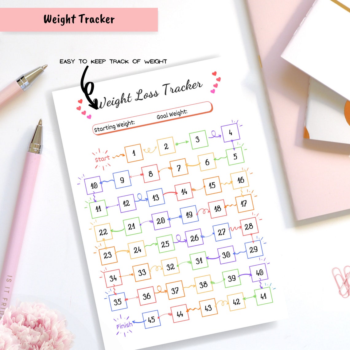 45 Lb/kg Weight Loss Tracker Printable (A4, A5, US Letter, Half Letter ...