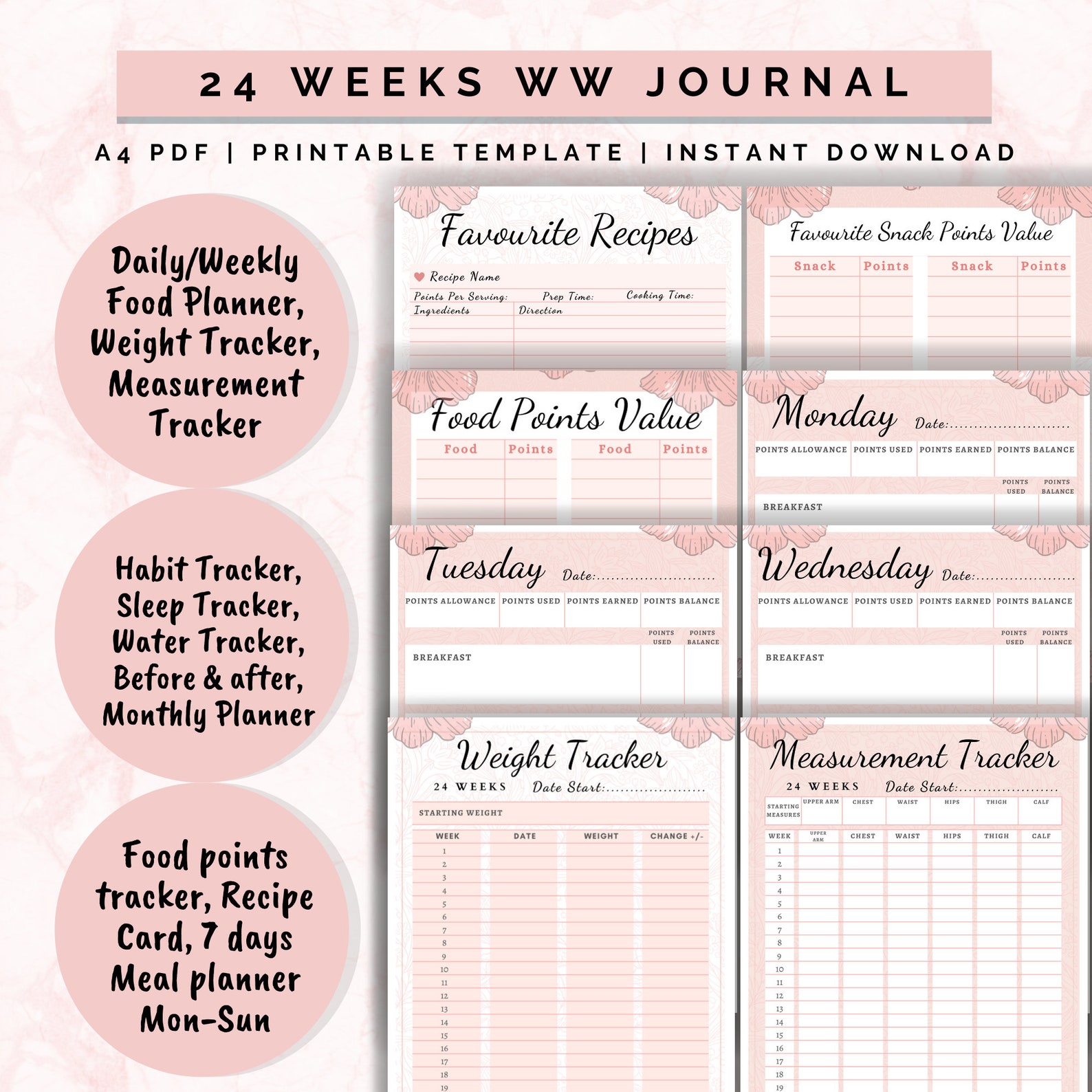 Weight Watchers Food Diary 24 Weeks Weight Loss Tracker WW - Etsy