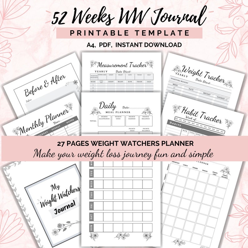 Weight Watchers Food Diary 52 Weeks Weight Loss Tracker WW Journal