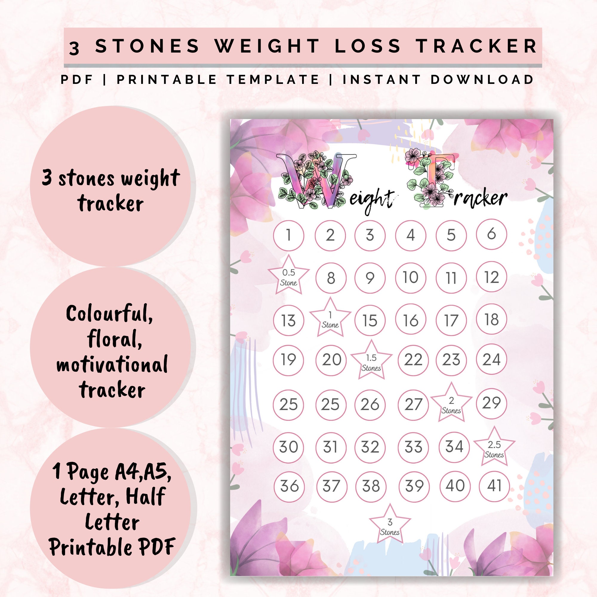Weight Loss Tracker 3 Stones / 42lbs Motivational Chart - Etsy