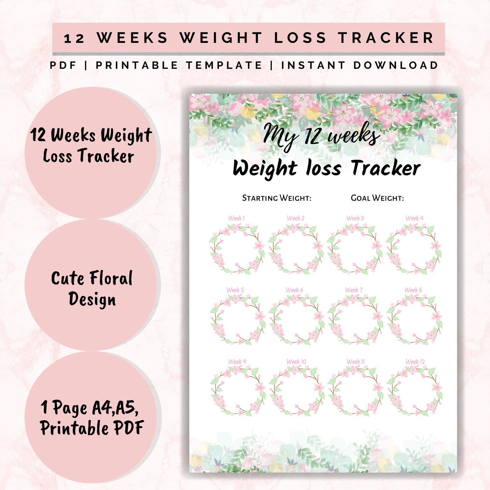 Weight Loss Tracker 12 Weeks Weight Loss Chart Printable Motivational 