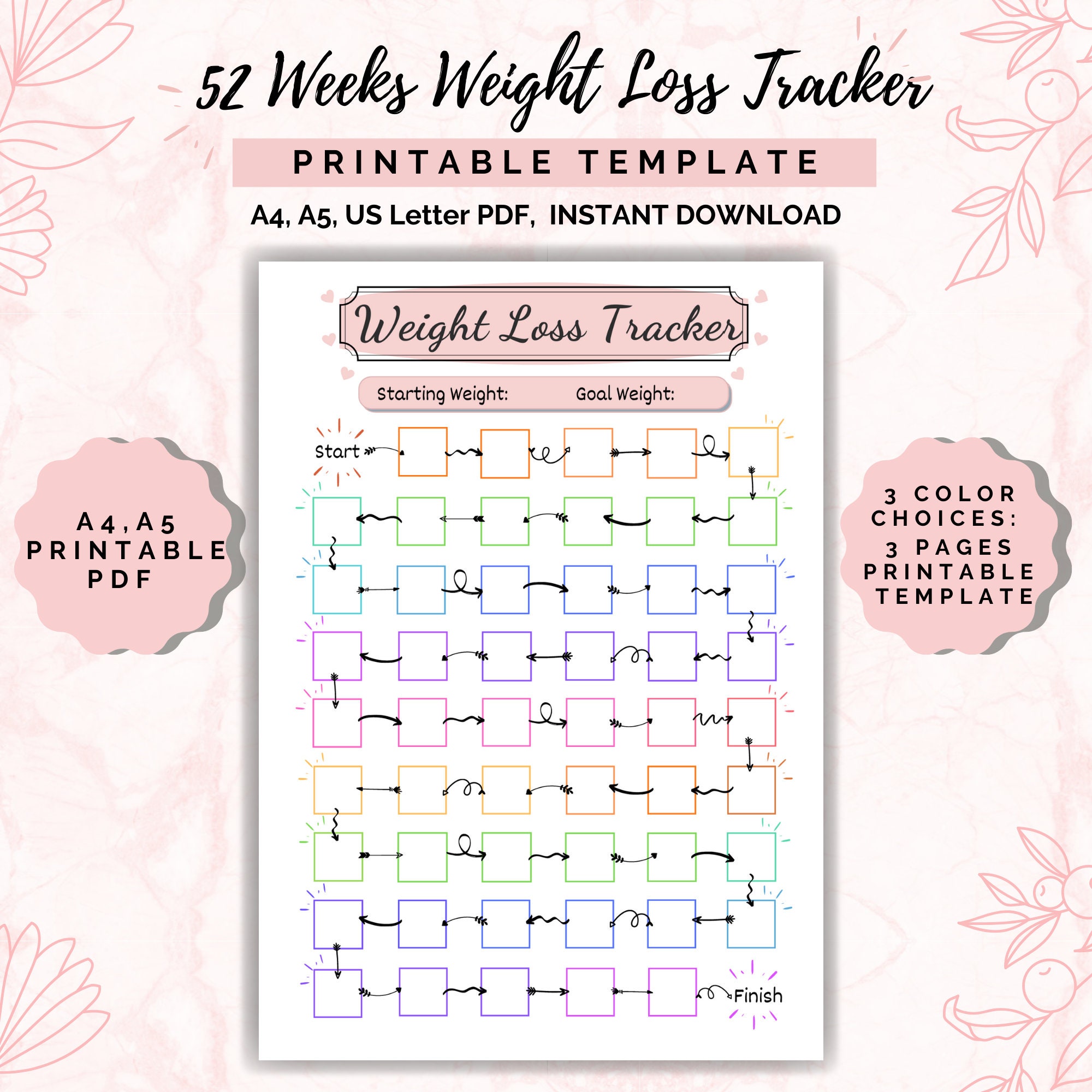 52 Week Weight Loss Tracker Printable: Motivational Chart (digital ...