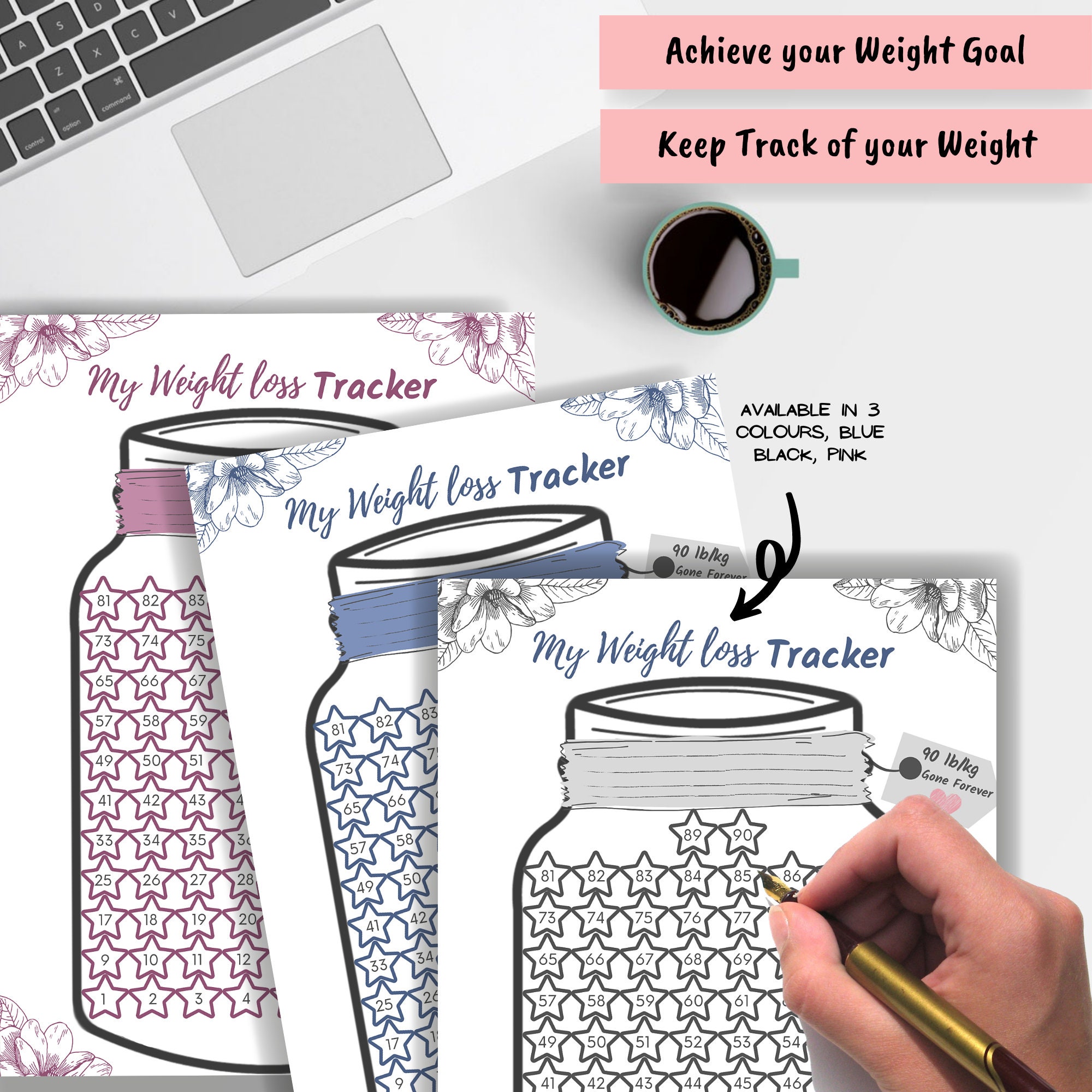Weight Loss Jar Tracker 90 Lb/kg Printable, Weight Loss Chart ...