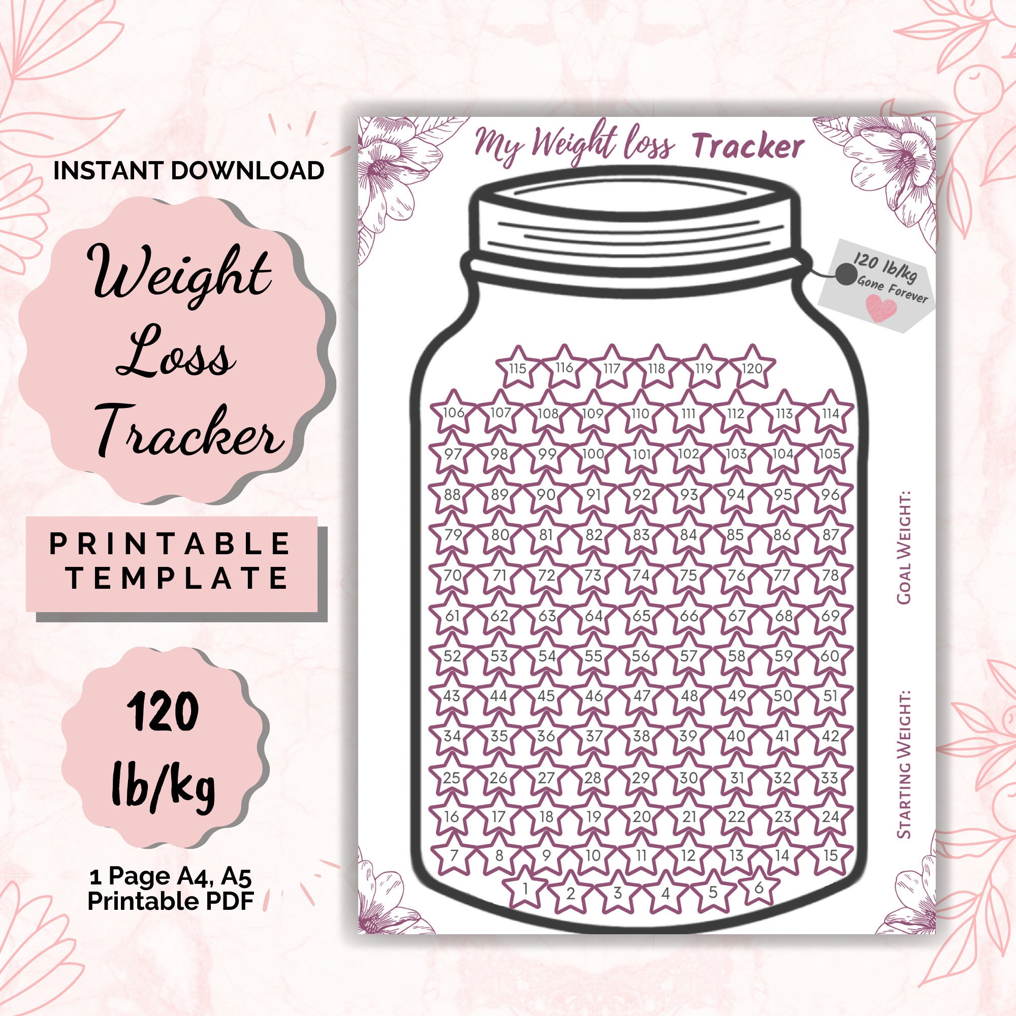 Weight Loss Jar 120 Lb/kg Weight Loss Tracker Weightloss Etsy