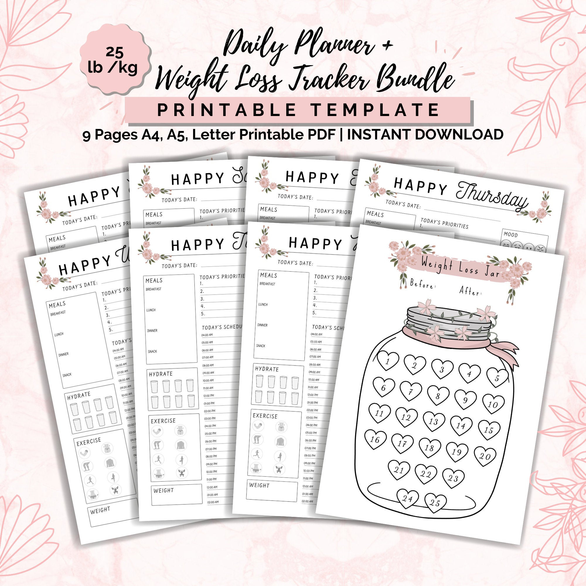 Weight Loss Jar 25 Lb/kg Printable Weight Loss Chart Weight Etsy