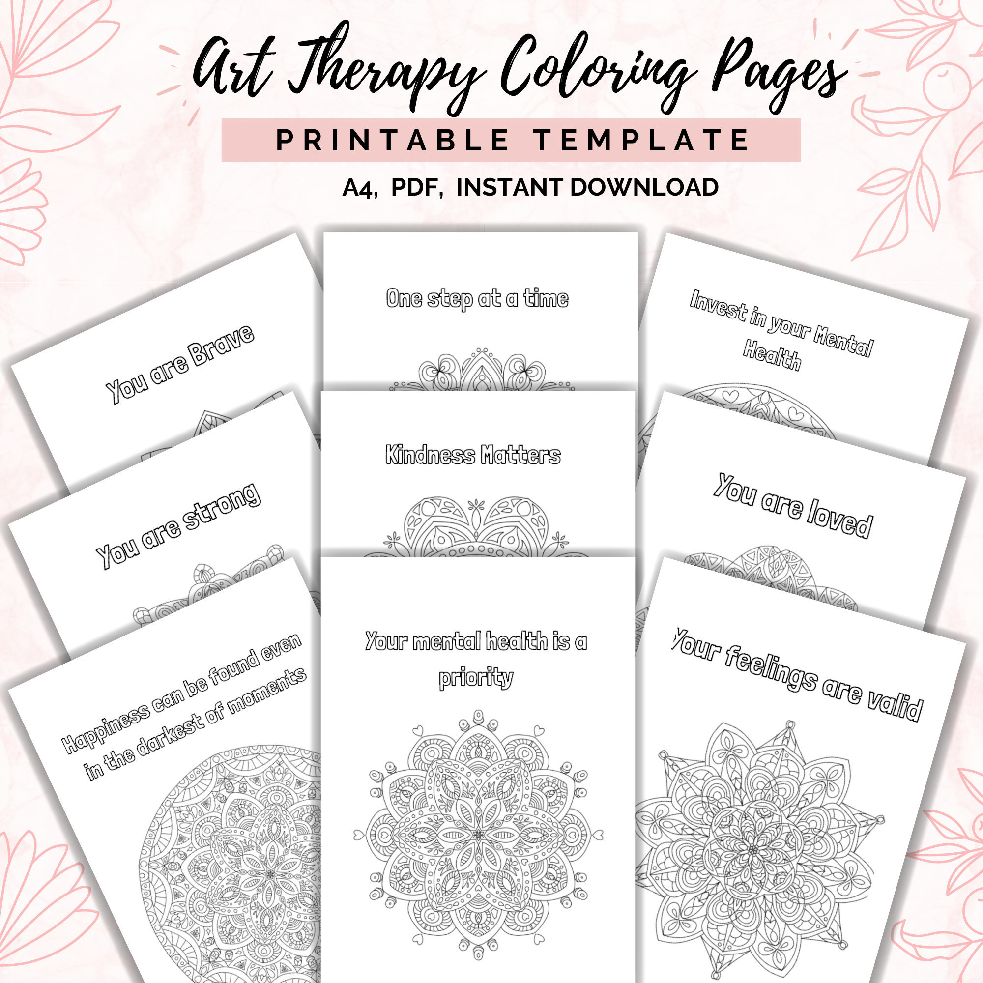 Mandala Coloring Pages, mental health, motivational quotes Coloring Book, Adult Coloring Pages, Coloring Sheets, 10 Pages printable PDF