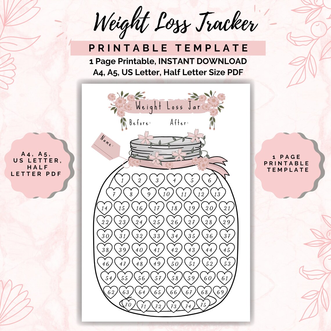 Weight Loss Jar 75 Lb kg Printable Weight Loss Chart Weight Etsy