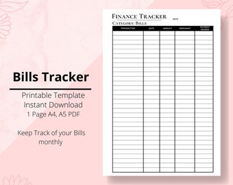 Bills Tracker, Finance Planner, Budgeting Planner, Budget Planner Printable, money planner, Money Planning, Printable Financial PDF