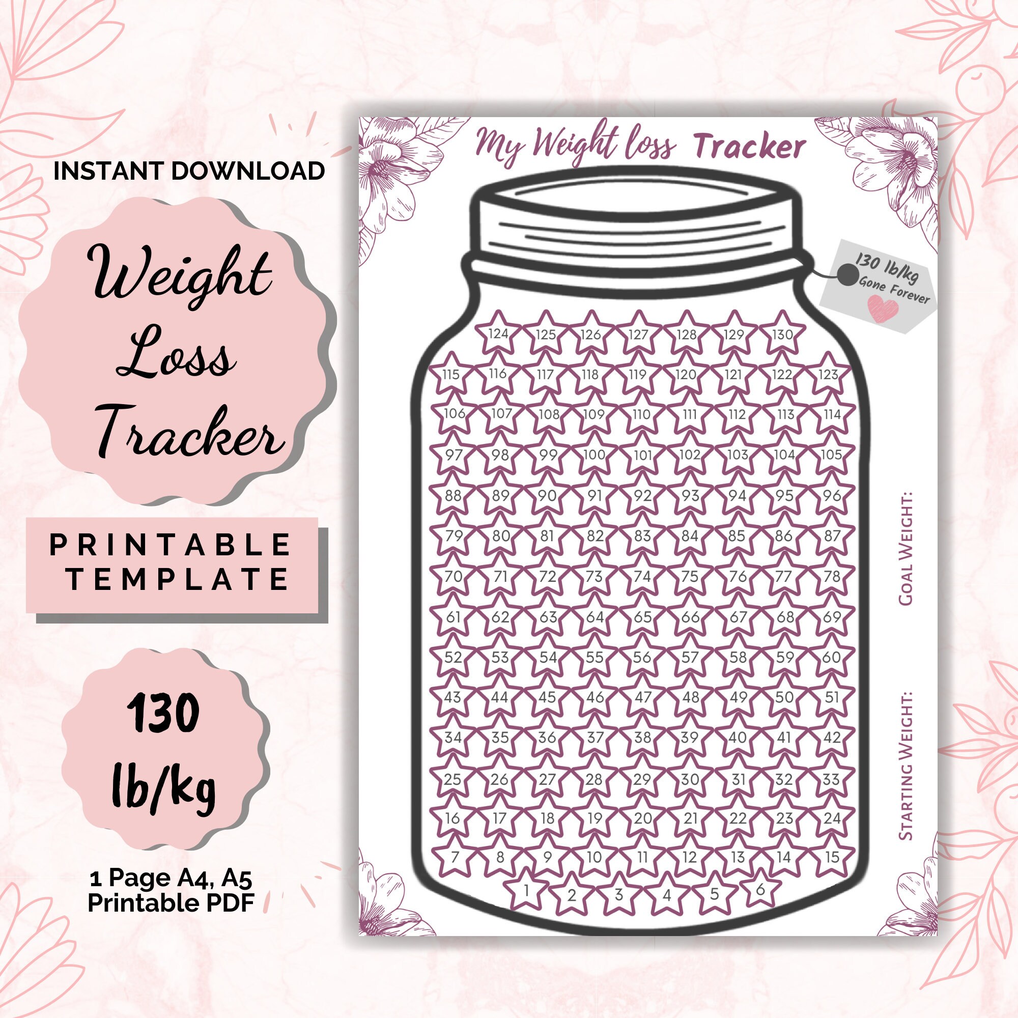 Weight Loss Jar 130 Lb/kg, Weight Loss Tracker, Weightloss Planner ...