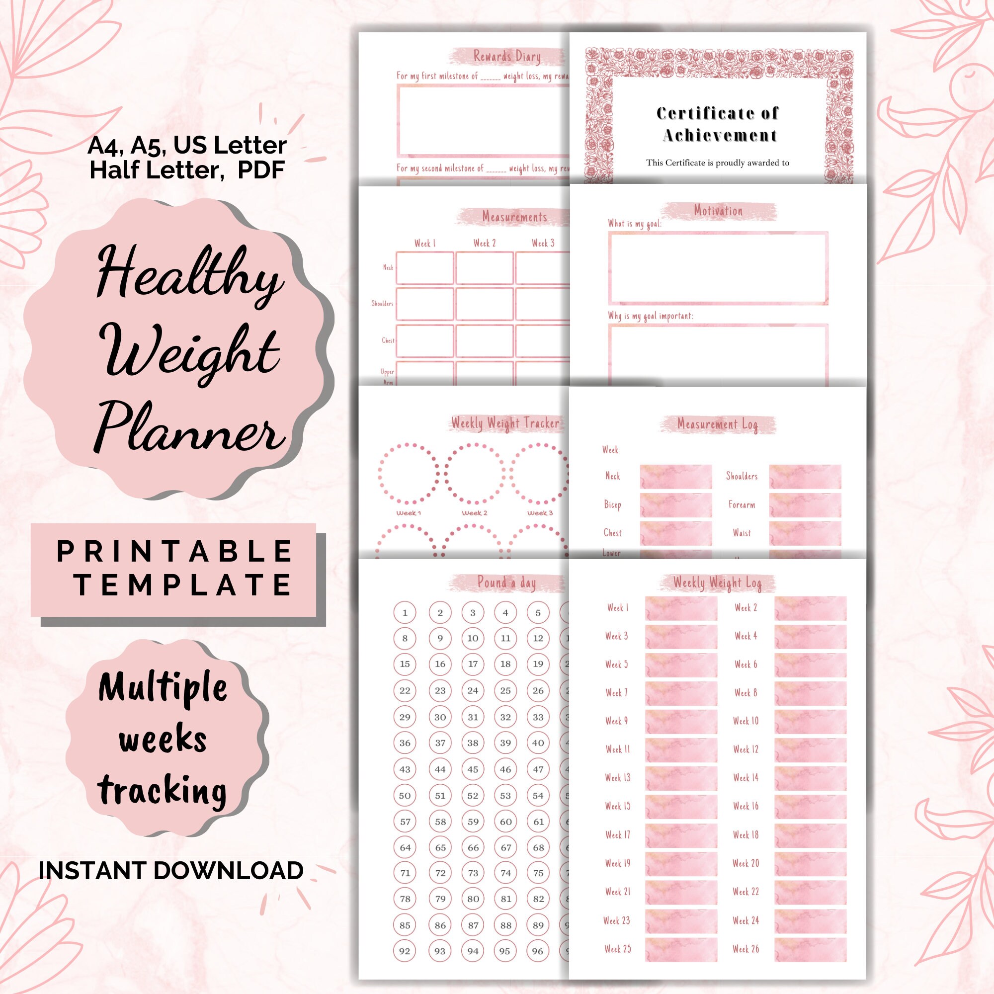 Weight Loss Journal Bundle Health planner Fitness Planner Etsy