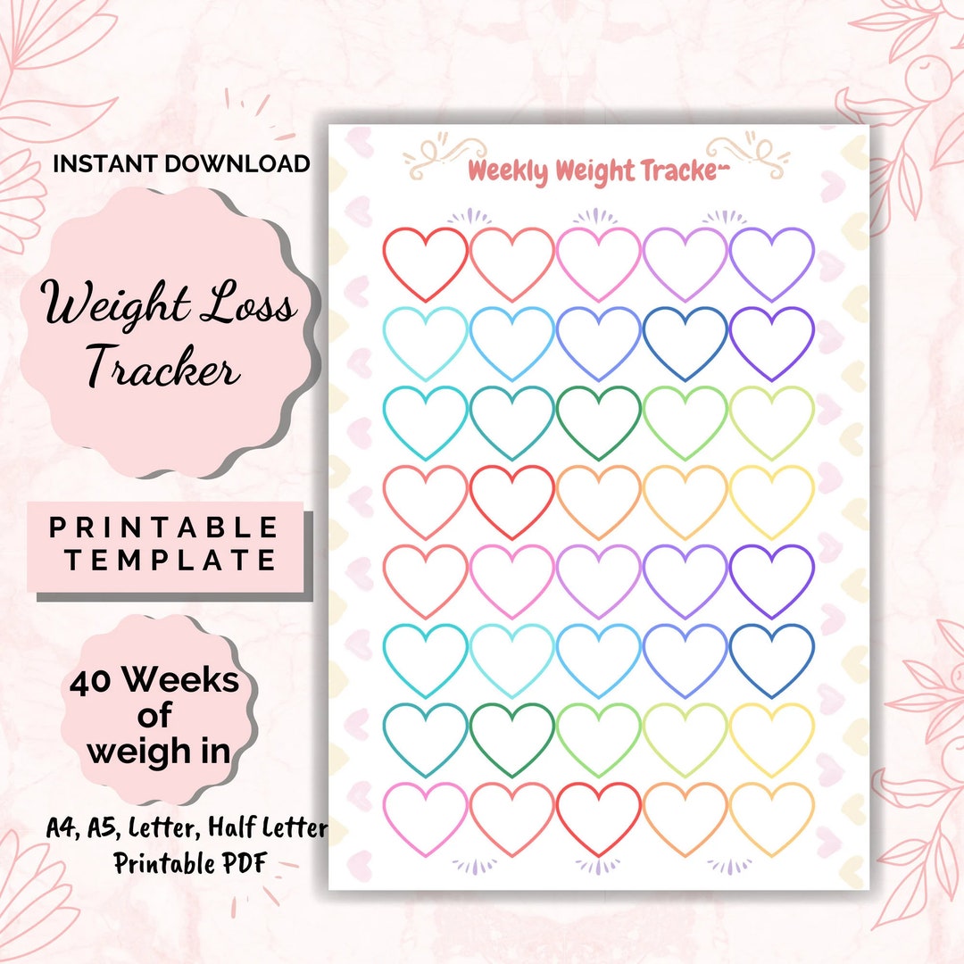 40 Week Weight Loss Tracker: Printable Motivational Chart (PDF) - Etsy