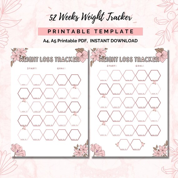Weight Loss Tracker 52 Weeks Printable Weight Loss Chart | Etsy