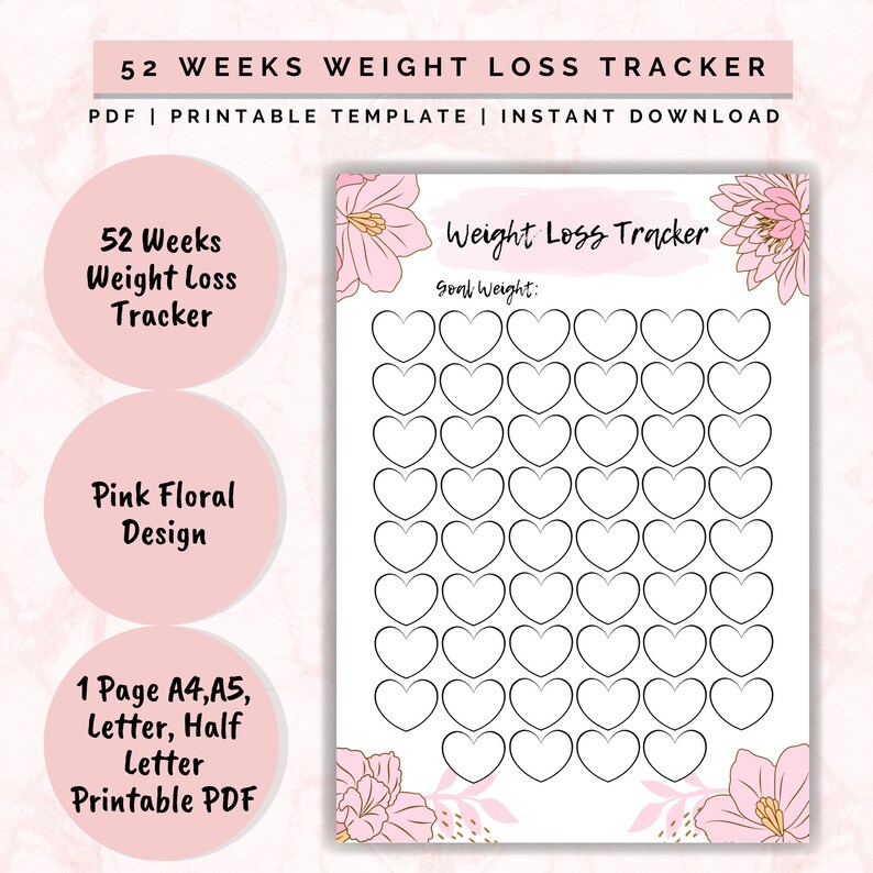 Weight Loss Tracker 52 Weeks Printable, Weight Loss Chart Motivational ...