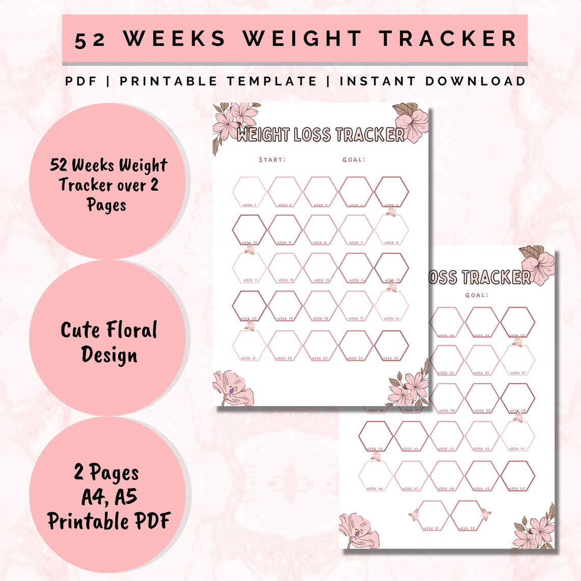 Weight Loss Tracker 52 Weeks Printable, Weight Loss Chart, Motivational ...