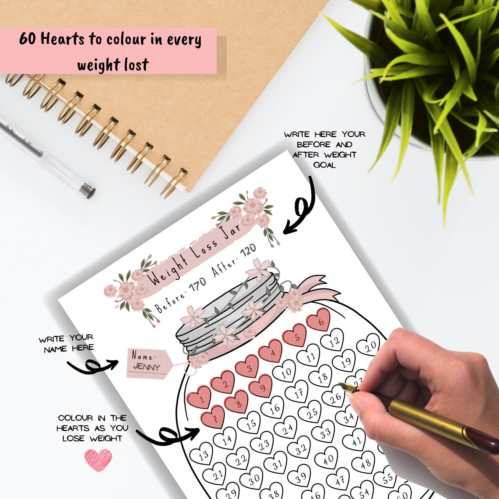 Weight Loss Jar 60 lb/kg Printable Weight Loss chart
