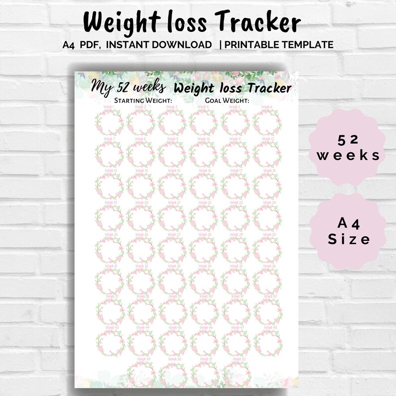 Weight Loss Tracker 52 Weeks, Weight Loss Chart, Motivational Chart ...