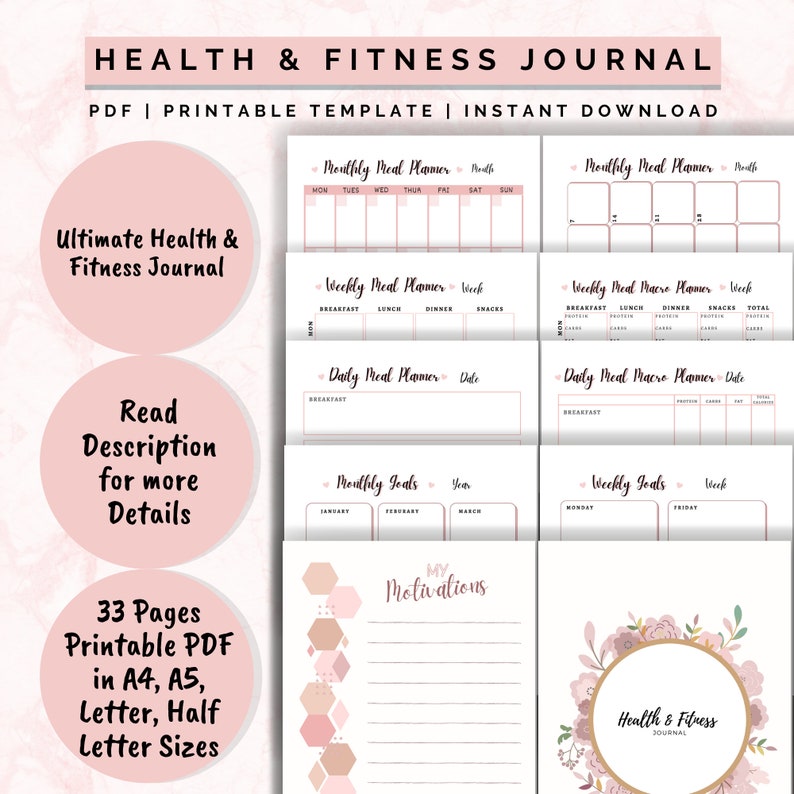 Health and Fitness Journal Health Planner Fitness Planner Etsy UK