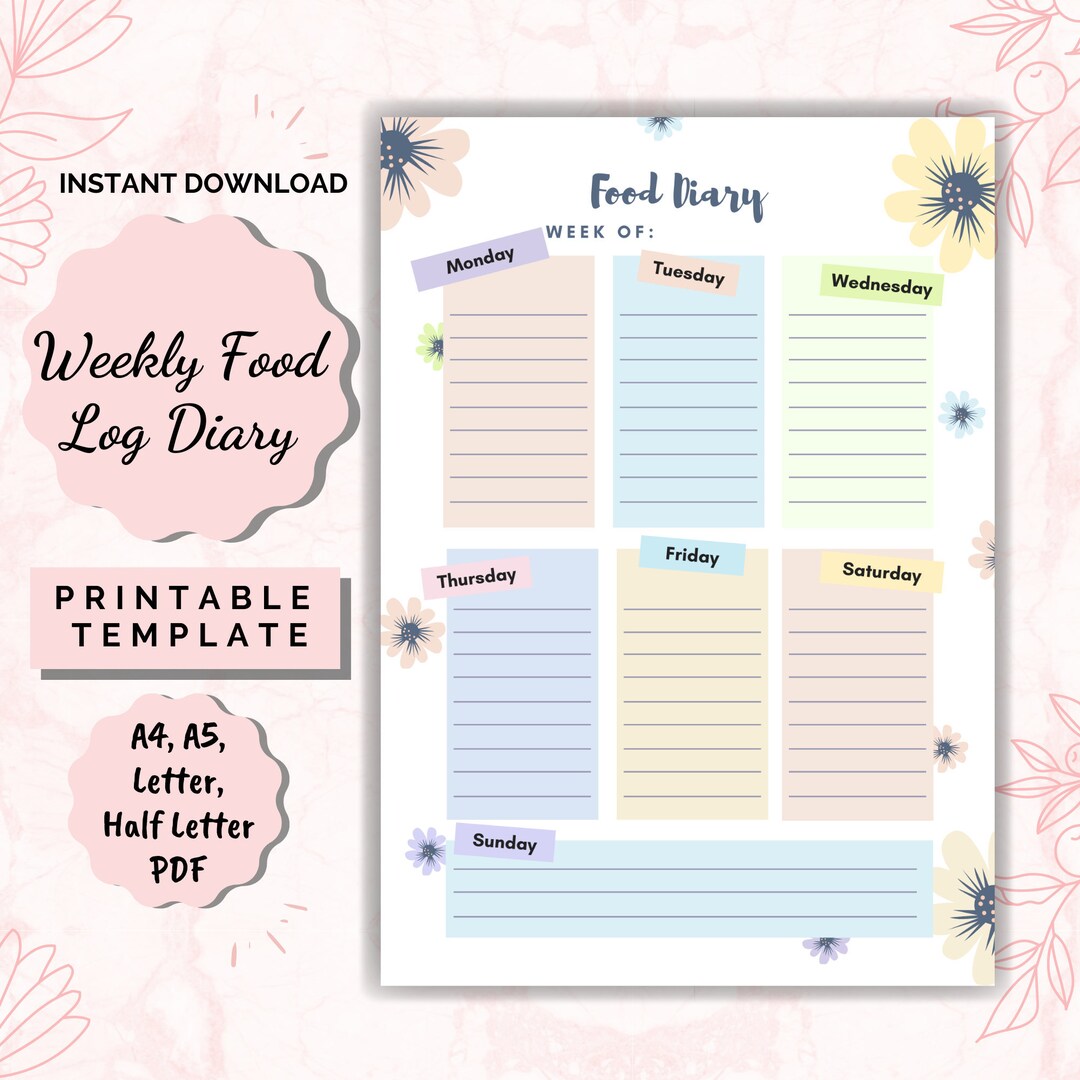 Weekly Meal Planner Healthy Food Diary Weekly Food Diary - Etsy