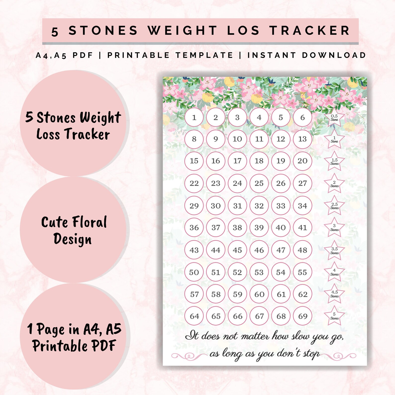 Weight Loss Tracker 5 Stones Printable, Weight Loss Chart, Weight Progress Journey, Motivational ...