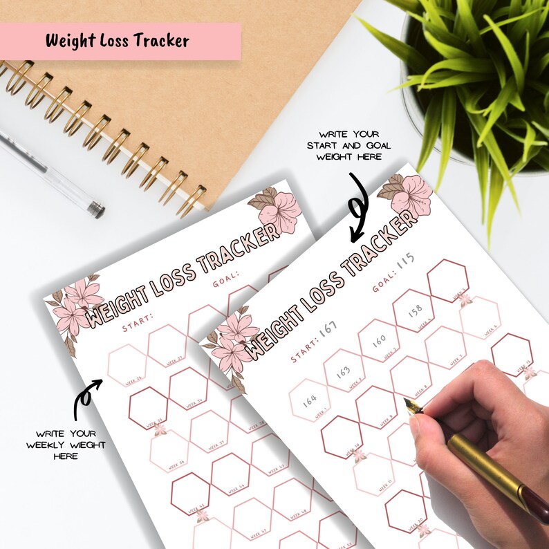 52 Weeks Weight Loss Tracker Journal Printable, Yearly Weekly Weight ...