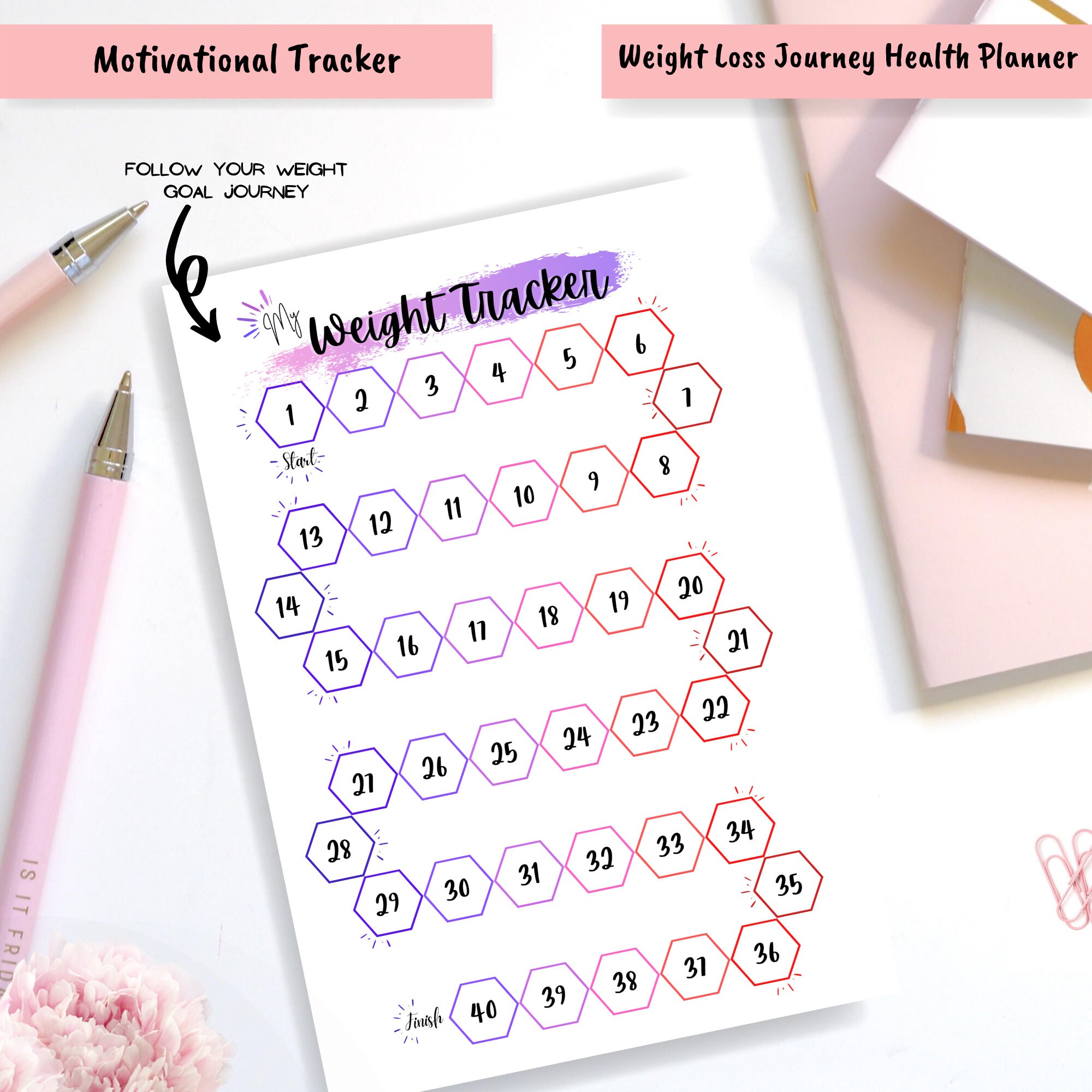 40 Lb Weight Loss Tracker Printable, Hexagon Chart (digital Download ...