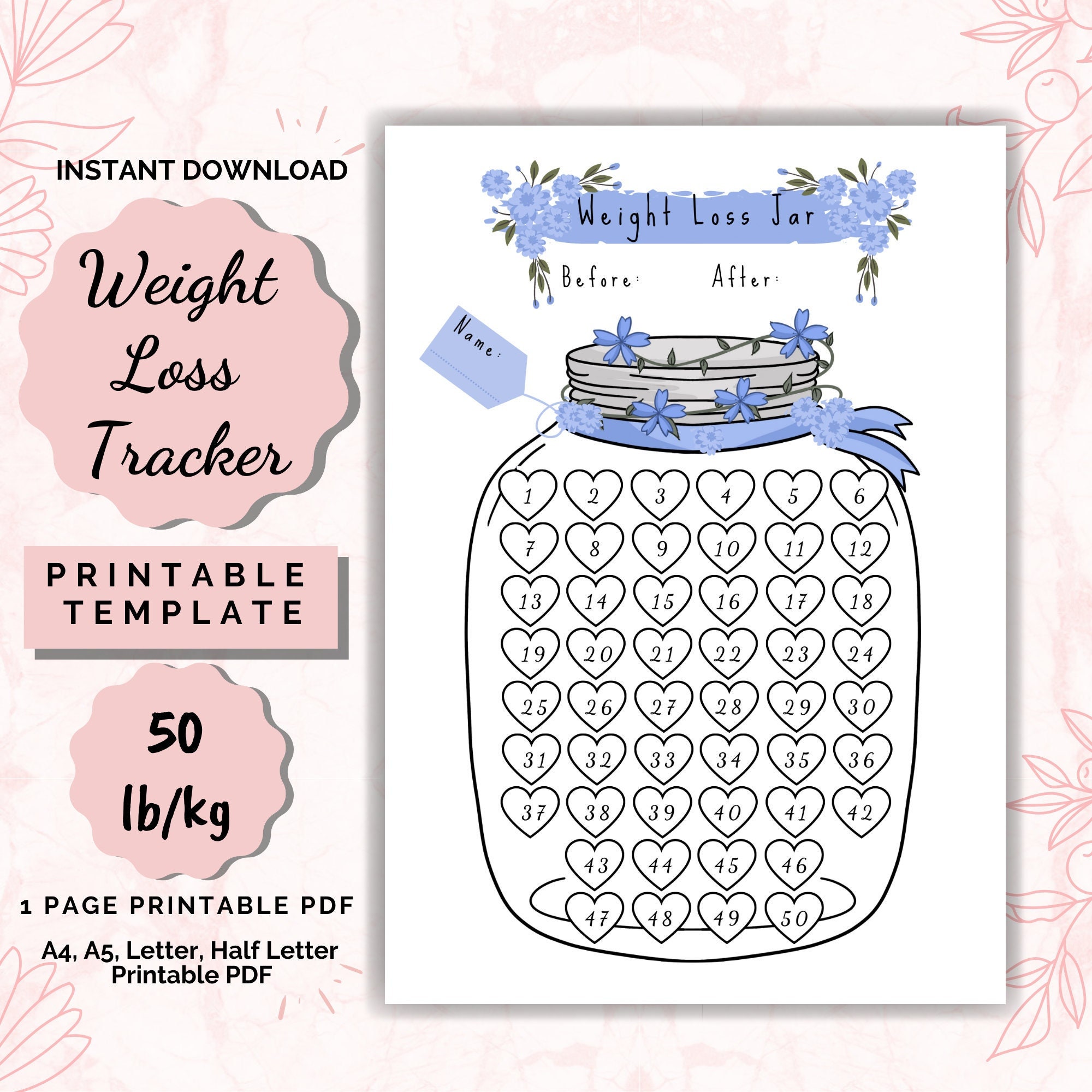 Weight Loss Jar 50 Lb/kg Printable Weight Loss Chart Weight - Etsy