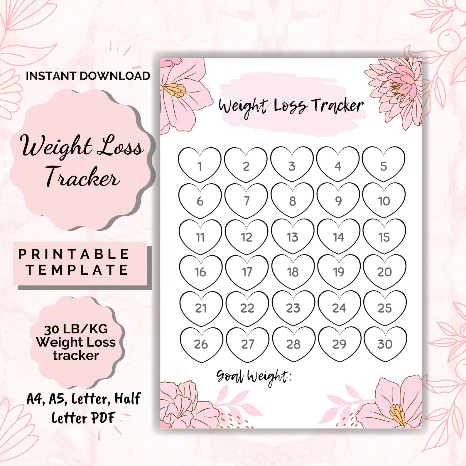 Weight Loss Tracker Printable 30 Lb/kg Weight Loss Chart Etsy UK