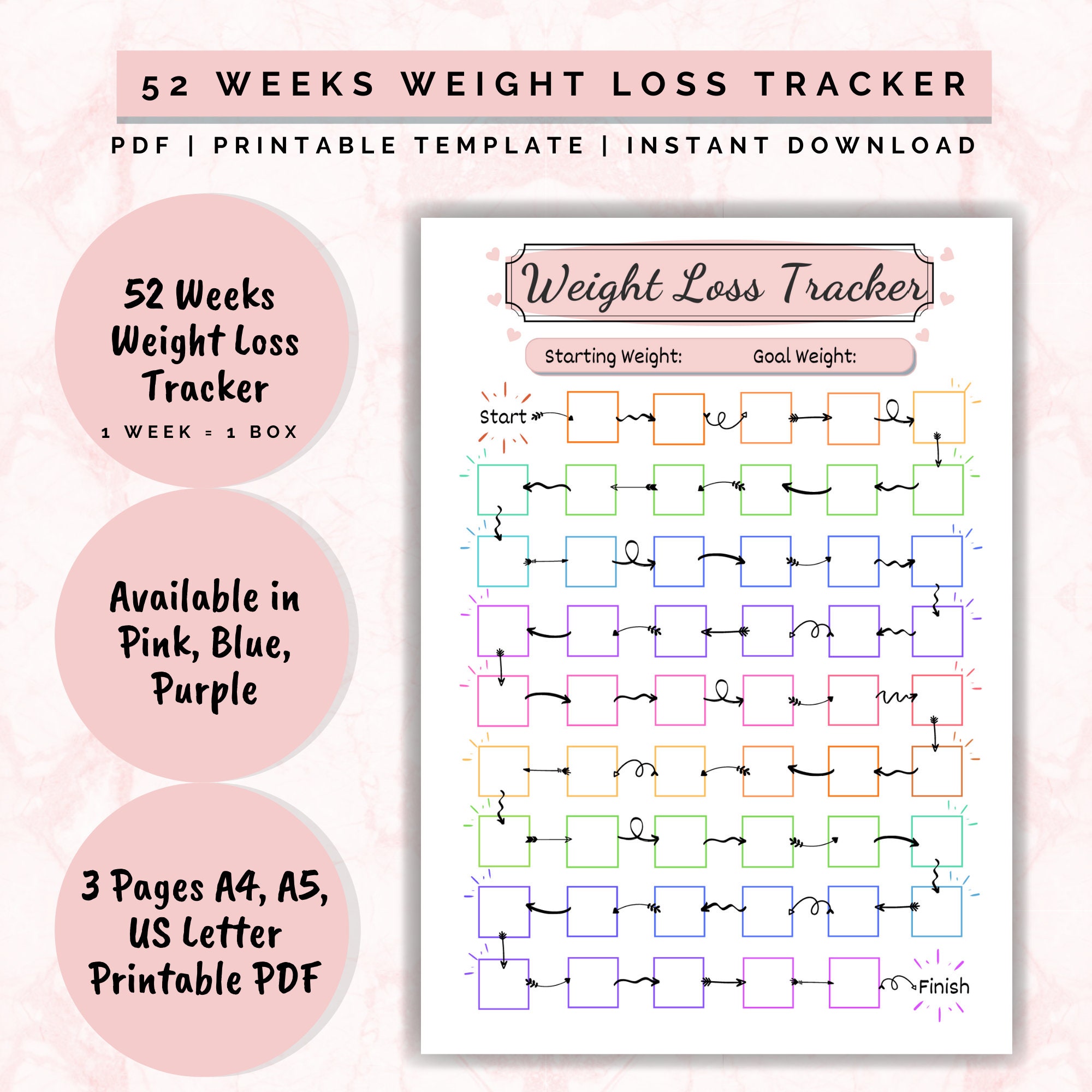 52 Week Weight Loss Tracker Printable: Motivational Chart (digital ...