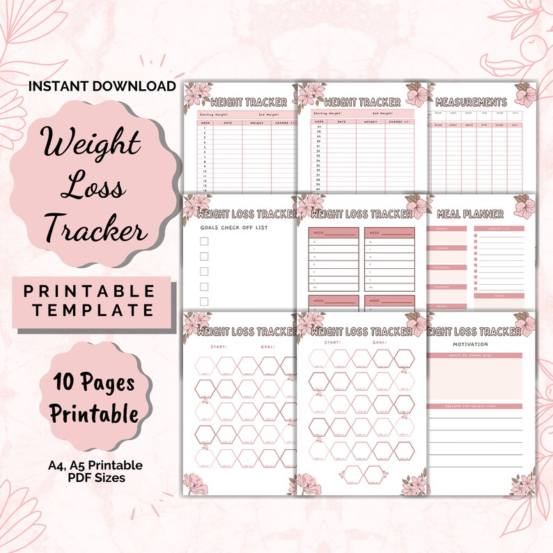 52 Weeks Weight Loss Tracker Journal Printable, Yearly Weekly Weight ...