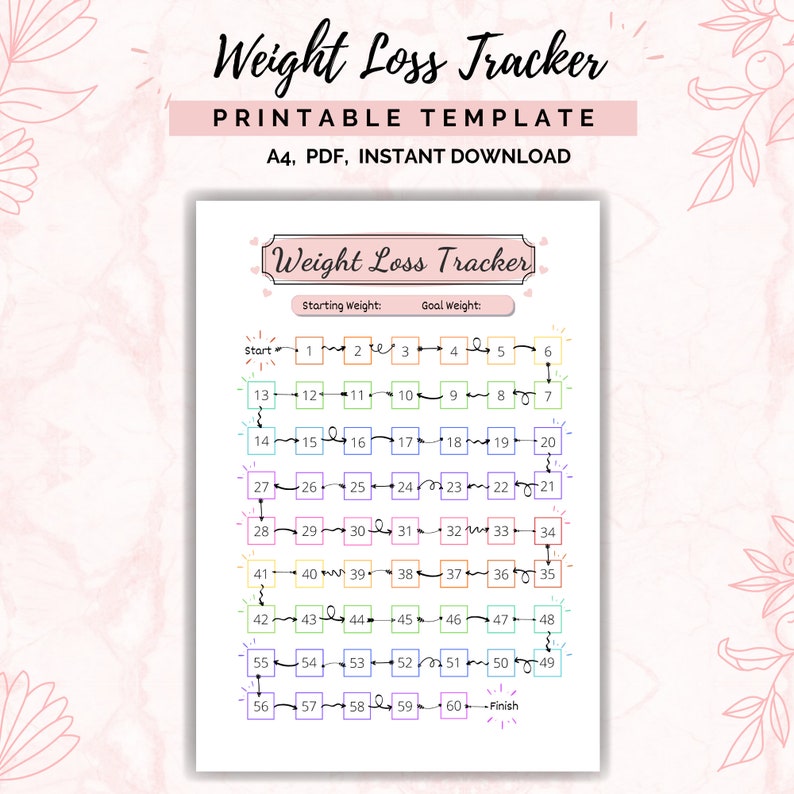 Weight Loss Tracker Printable 60 lb/kg Weight Loss Chart