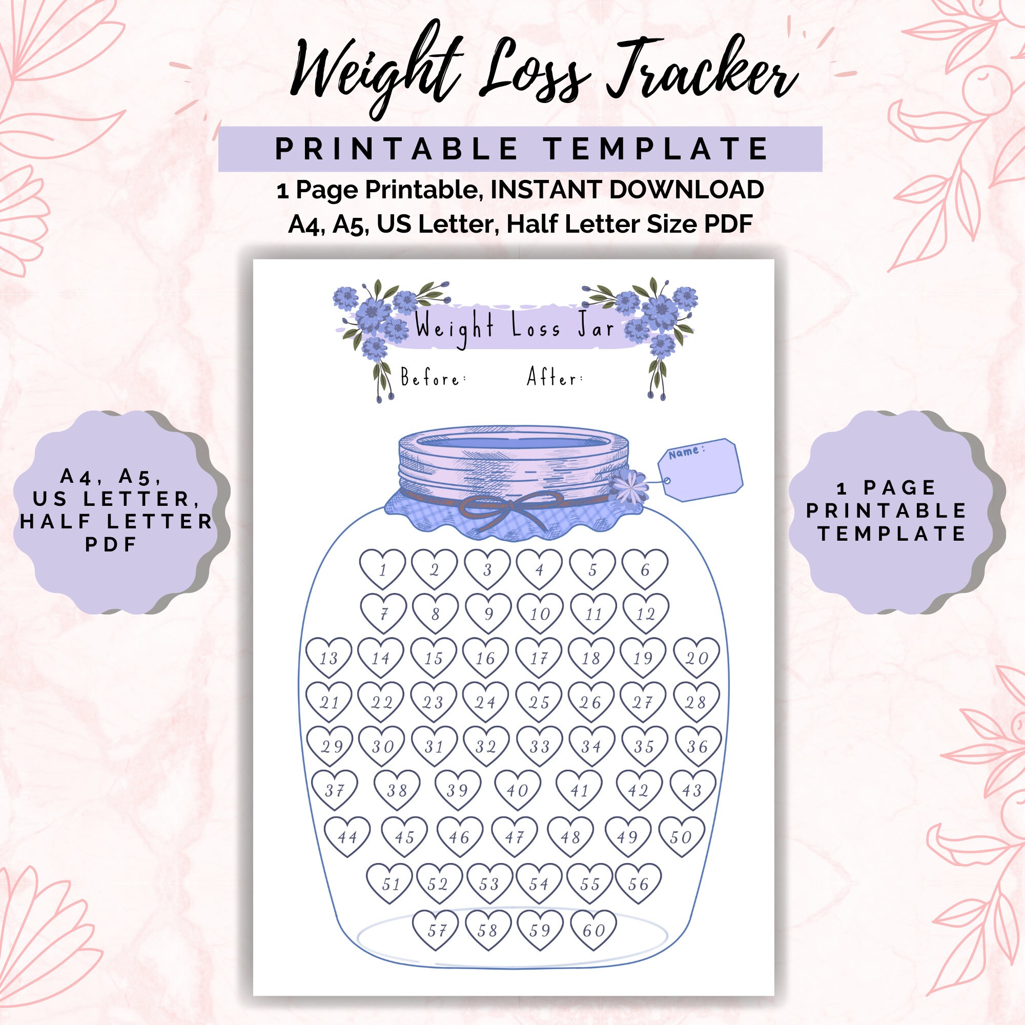 Weight Loss Jar 60 lb/kg Printable Weight Loss chart Weight | Etsy