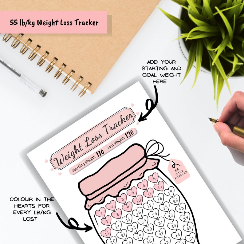 Weight Loss Jar 55 lb/kg, Weight Loss Tracker, Weightloss planner, weight loss printable, Weight Loss Chart image 3