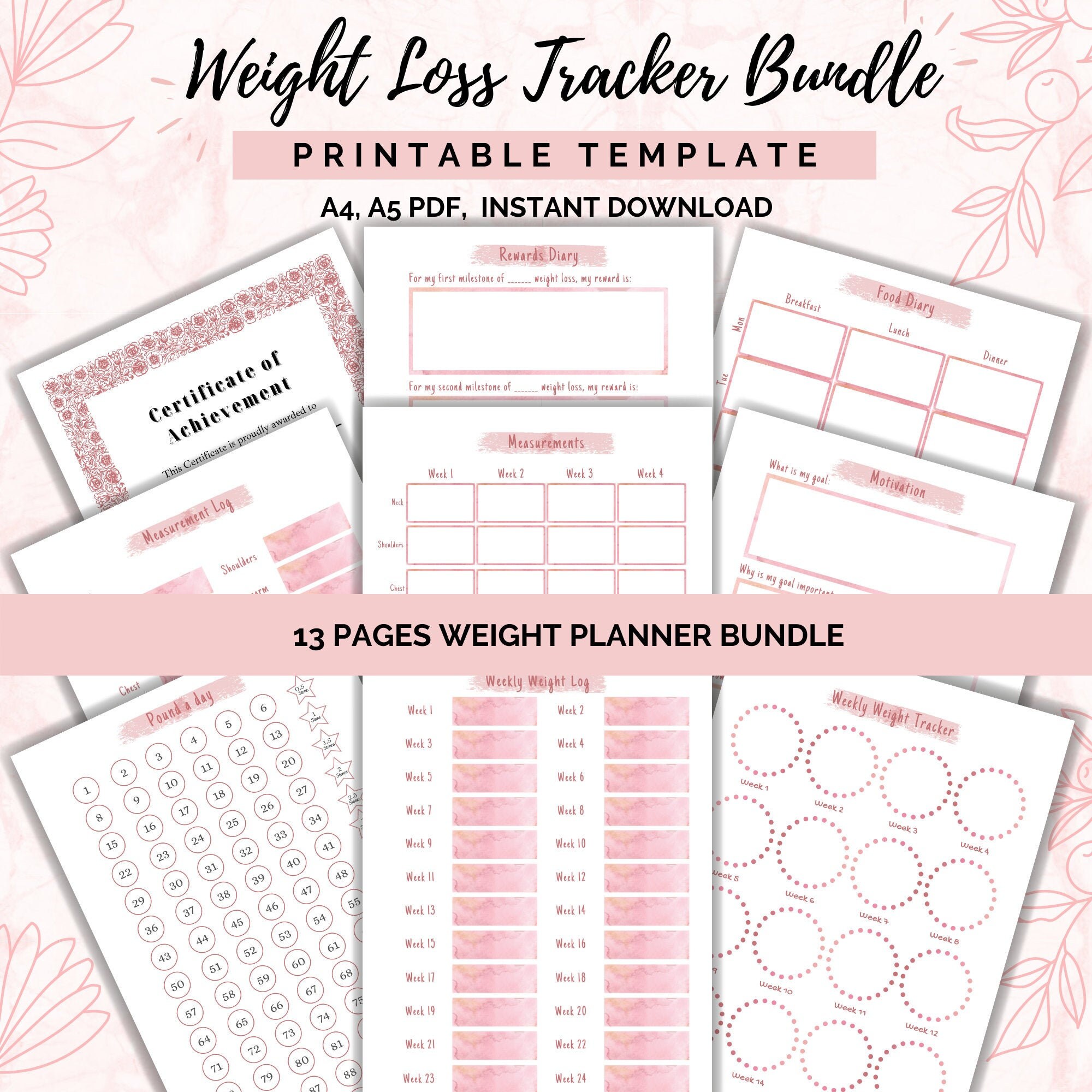 Weight Loss Journal Bundle Health planner Fitness Planner Etsy