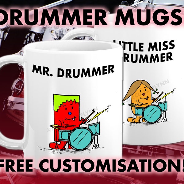 Mr. Drummer of Little Miss Drummer Mug - Een aanpasbare Mr Men Inspired Mug Dat is een prachtig cadeau voor alle drummers!