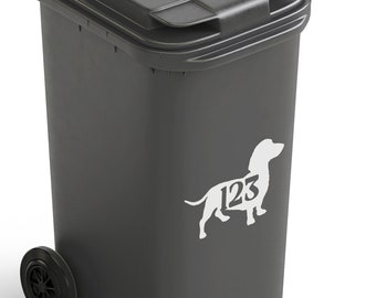 3 Set Daschund Wheelie Bin Numbers House Sticker Recycling Number Box Sign Dog Puppy