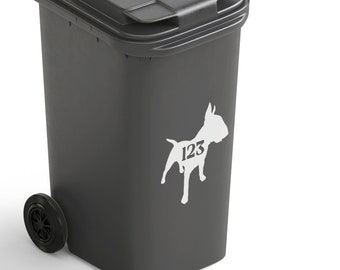 3 Set Bull Terrier Wheelie Bin Numbers House Sticker Recycling Number Box Sign Dog Puppy