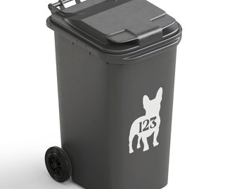 Set of 4 Wheelie French Bulldog Bin Numbers Frenchy Frenchie House Sticker Recycling Number Box Sign Dog Puppy