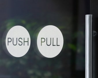 Circle Push Pull door signs for small business, barber, restaurant, cafe