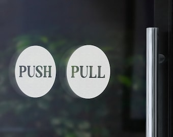 Circle Push Pull door signs for small business, barber, restaurant, cafe
