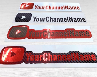 Custom YouTube Style Decal Carbon Fibre and Chrome Effect Name Sticker Personalised Channel Logo Vinyl for Laptop Wall Car youtuber