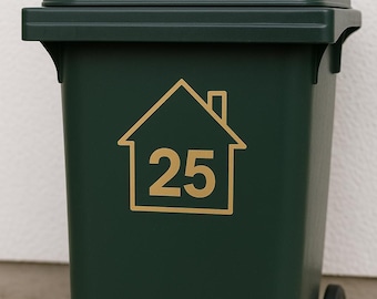 Gold House Number Decals for Wheelie Bins - 4 Pack 16x15cm - Matte Vinyl Stickers