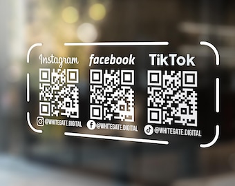 Follow us on Social Media Shop Window QR Code Vinyl Business Decal Sticker Instagram Tiktok Youtube