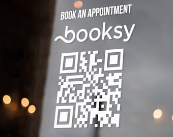 Custom Window Book an Appointment Booksy QR CODE Vinyl Sticker Shop Barbers Salon Treatment Hairdressers Tanning