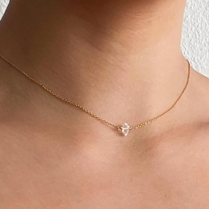 Zierliche Choker Kette mit natürlichem weißen Herkimer Diamant Edelstein